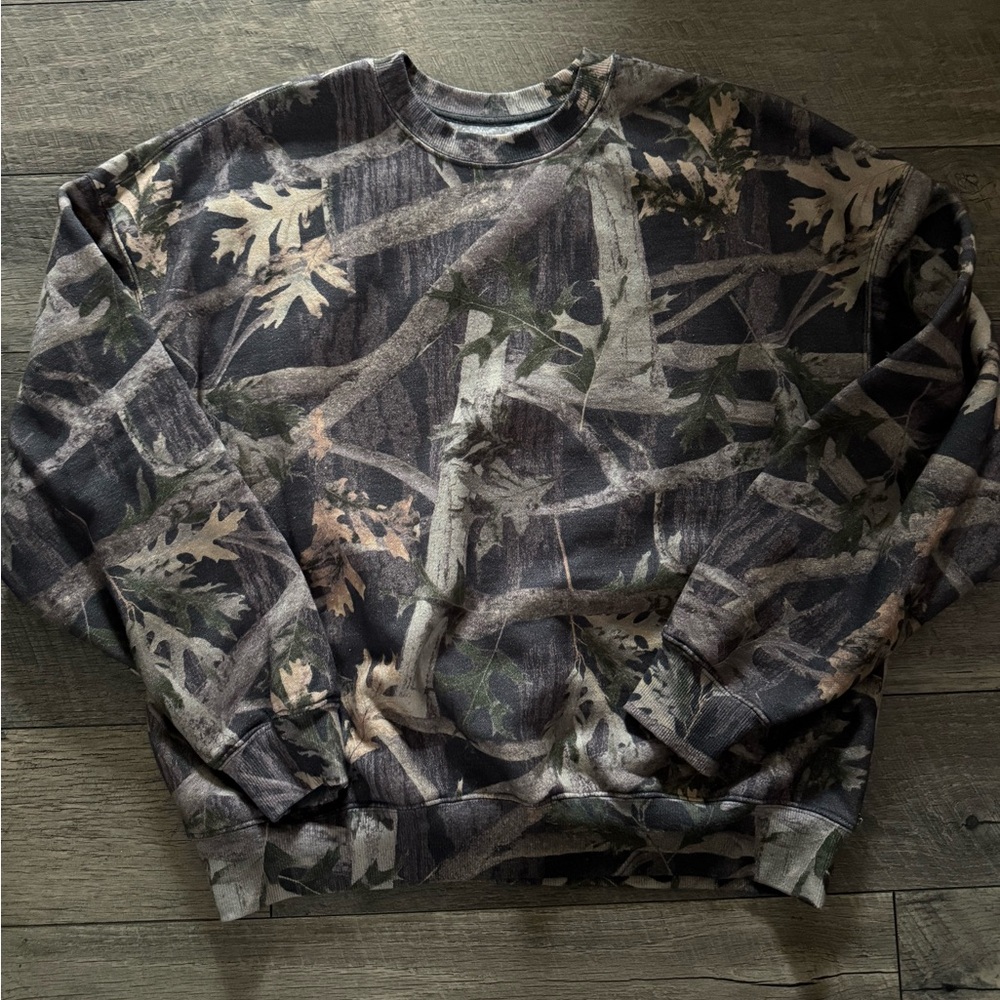 PacSun Dark Forest camo Pattern Crewneck Sweatshirt size large